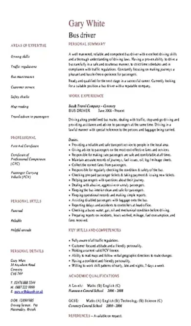 Bus Driver Resume