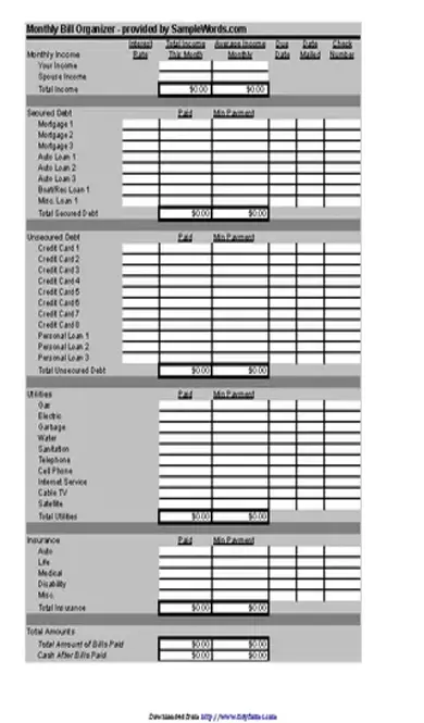 Business Bill Organizer Chart