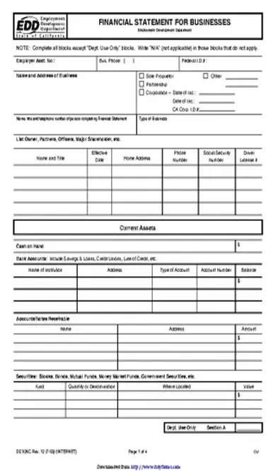 Business Financial Statement Form 3