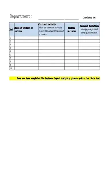 Business Impact Analysis Template Excel