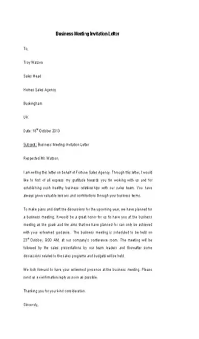 Business Meeting Invitation Letter Template