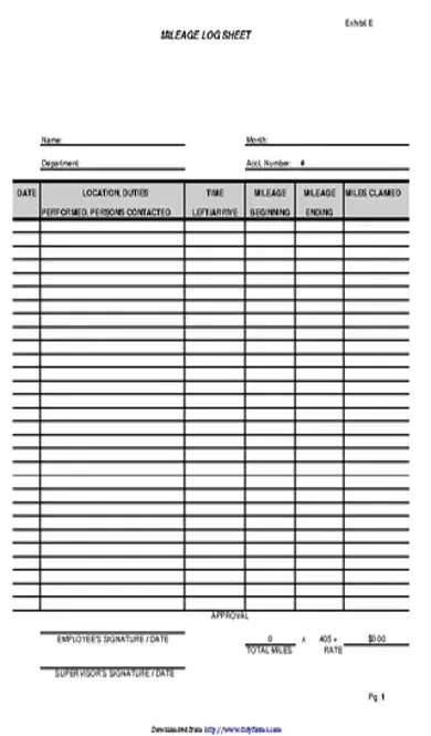 Business Mileage Tracking Log