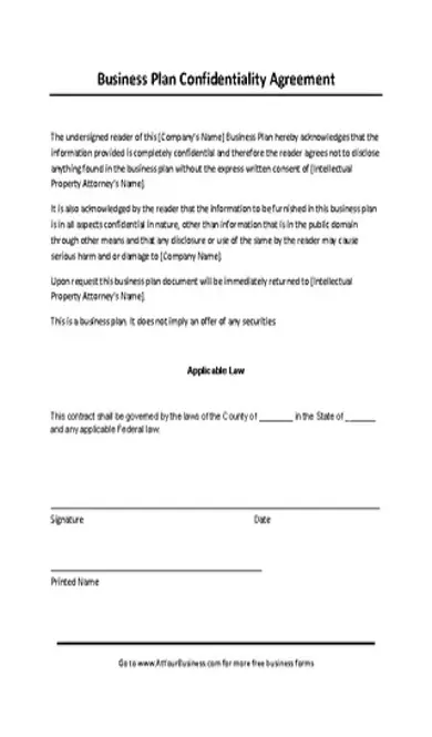 Business Plan Sample Confidentiality Agreement