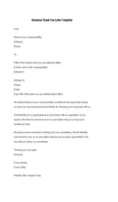 Business Thank You Letter Template