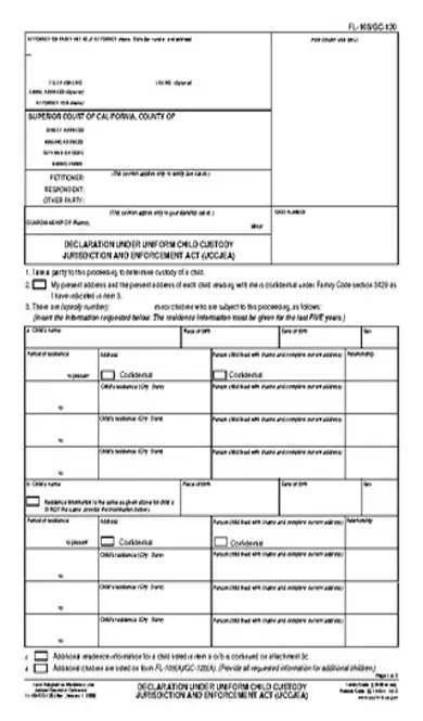 California Declaration Under Child Custody Jurisdiction And Enforcement Act