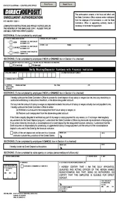 California Direct Deposit Form 2