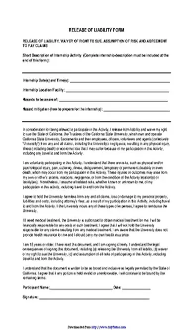 California Liability Release Form 2