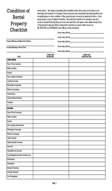 California Move In Move Out Checklist Form