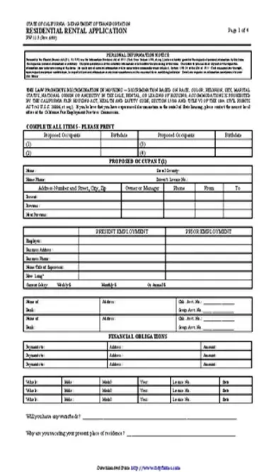 California Rental Application Form