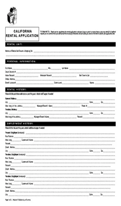 California Rental Application Template