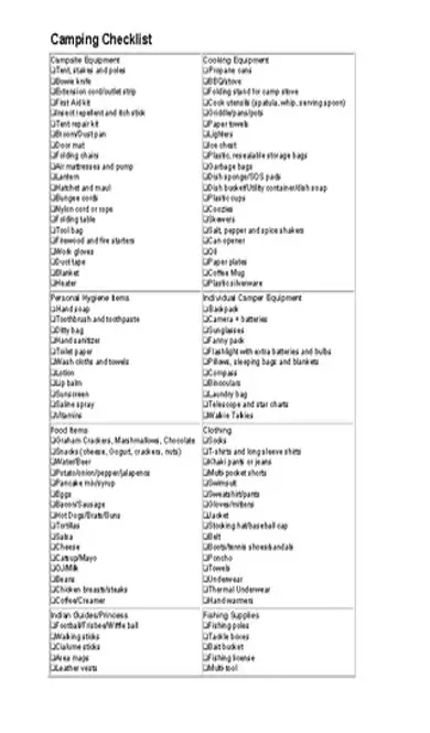 Camping Checklist Template