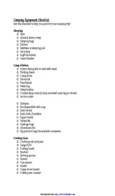 Camping Equipment Checklist