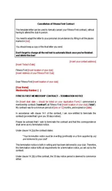 Cancel Gym Contract Template Word Doc Download