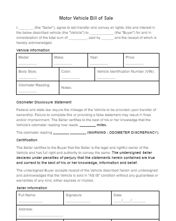 Free Bill Of Sale Forms (24) - PDF | Word
