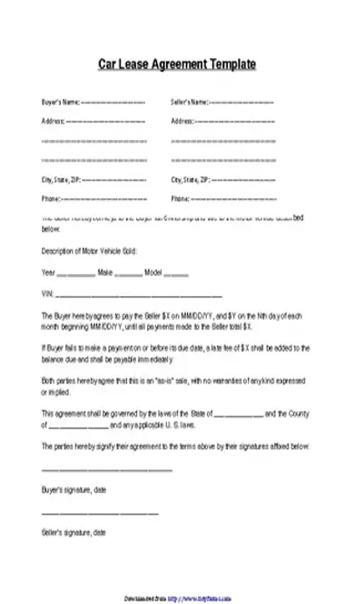 Car Lease Agreement Template