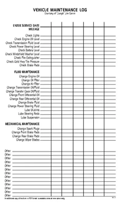 Car Maintenance Log Template