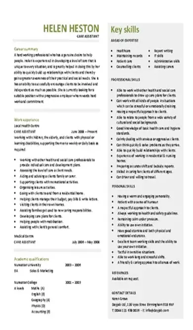 Care Assistant Cv Template