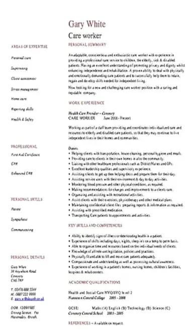 Care Worker Cv Template