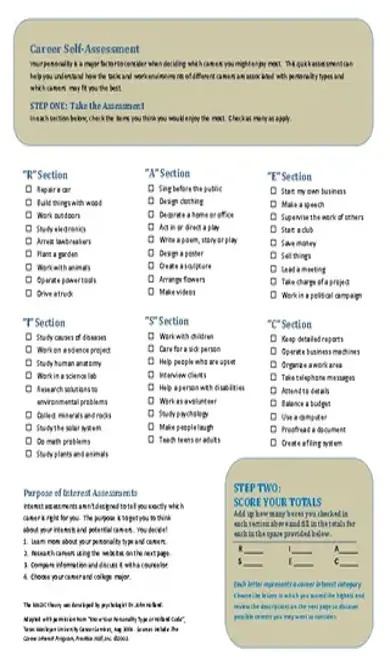 Career Self Assessment Template