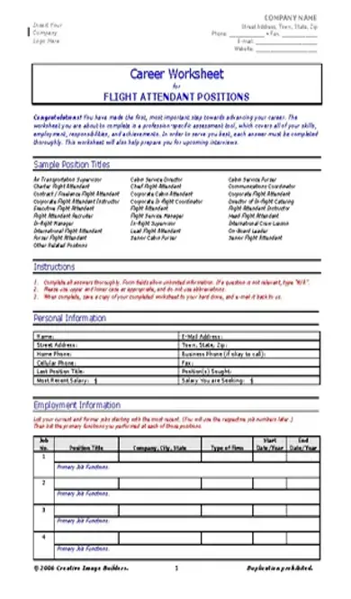 Career Worksheet Flight Attendant Resume