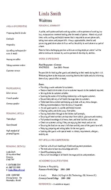 Catering Server Resume