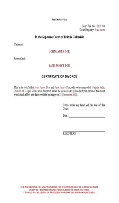 Certificate Of Divorce Template