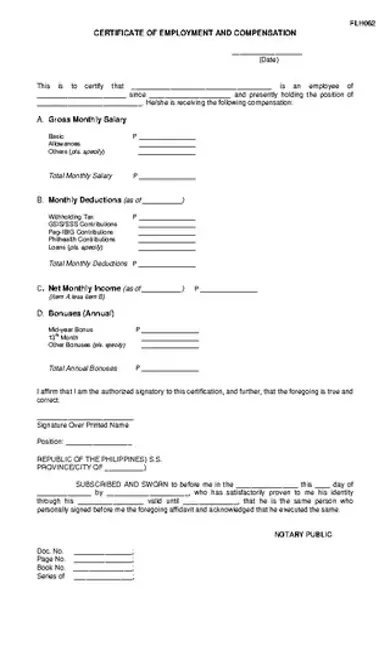 Certificate Of Employment And Compensation