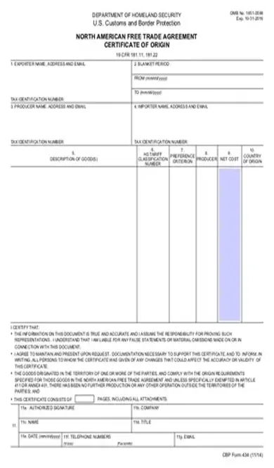 Certificate of Origin Fillable PDF