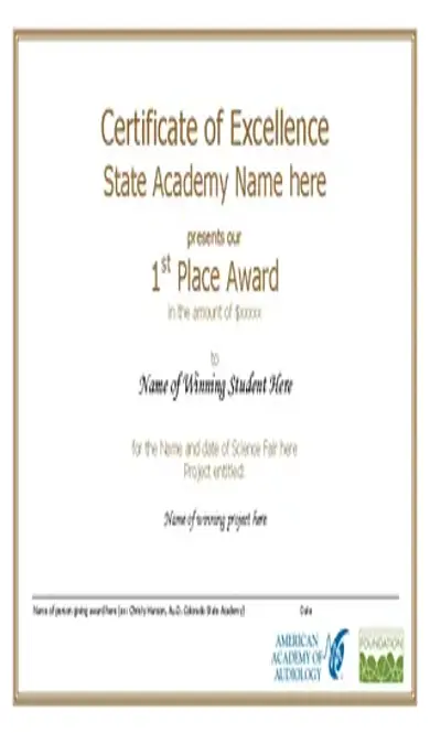 Certificate Of Student Excellence