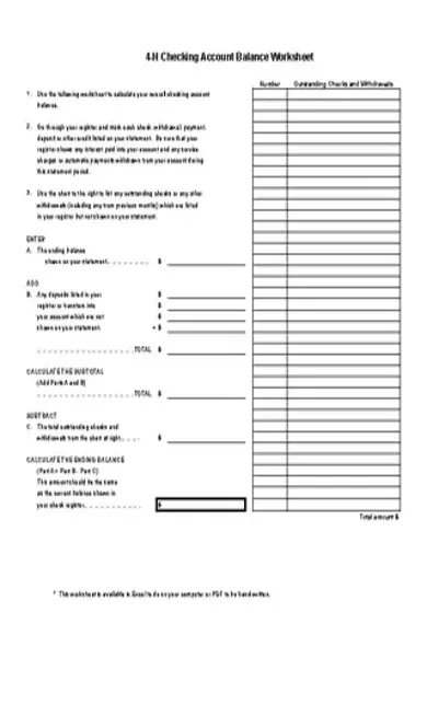 Checking Account Balance Worksheet