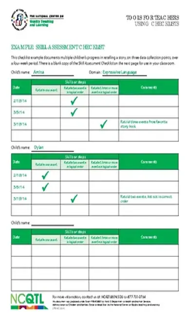 Checklist Teacher Tools Skill