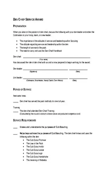 Chief Service Award Template