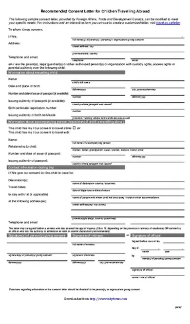 Child Travel Consent Form