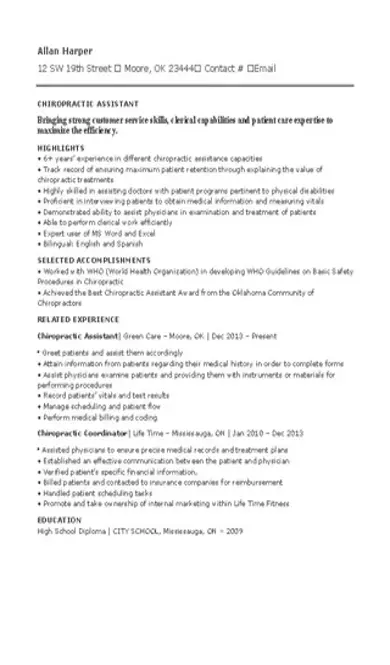 Chiropractic Assistant Resume