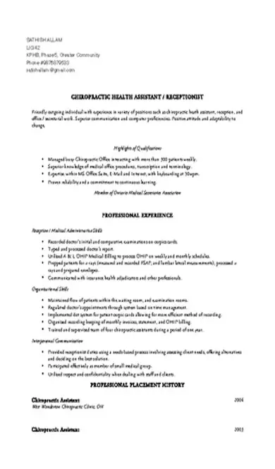 Chiropractic Associate Resume