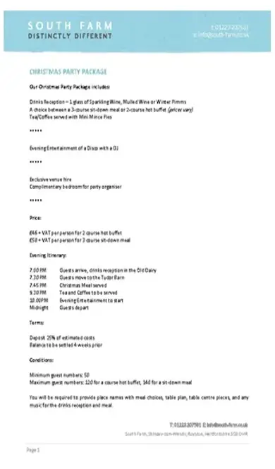 Christmas Party Itinerary Template