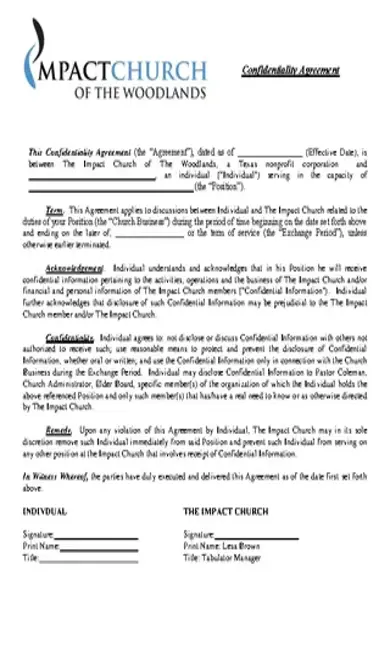 Church Confidentiality Agreement Template