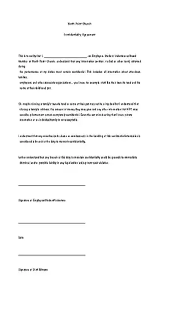 Church Confidentiality Agreement