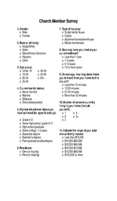 Church Member Survey Template In Pdf