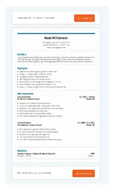 Church Volunteer Resume