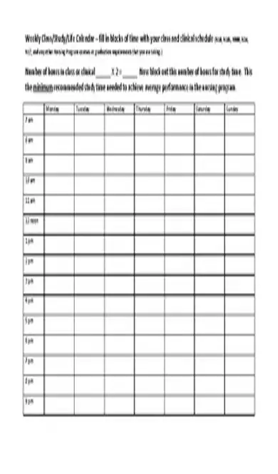 Class And Clinical Weekly Schedule Template