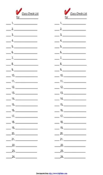 Class Attendance Paper With Space For Names