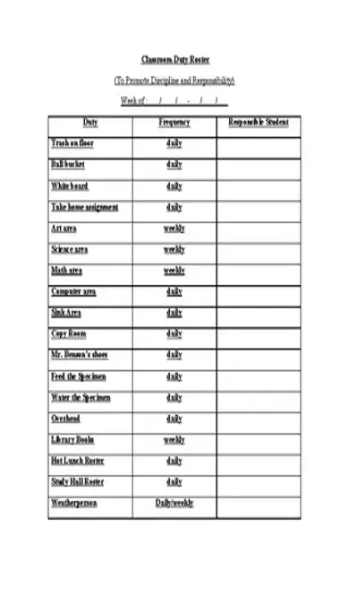 Classroom Duty Roster Template