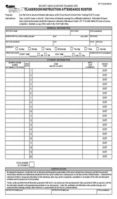 Classroom Instructions Attendance Roster Template