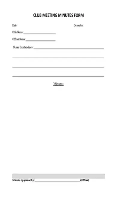 Club Meeting Minutes Form Template