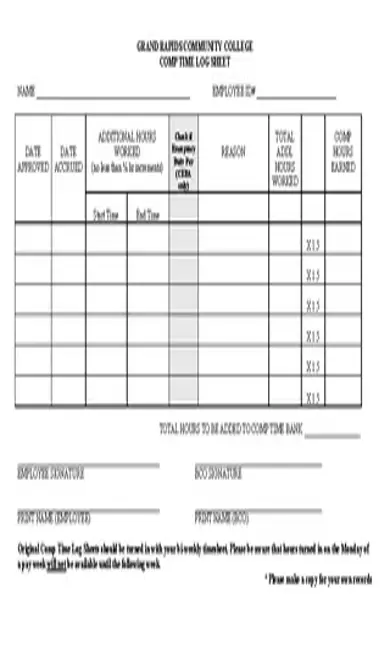 College Daily Time Log Template