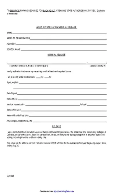 Colorado Adult Authorization Medical Release Form