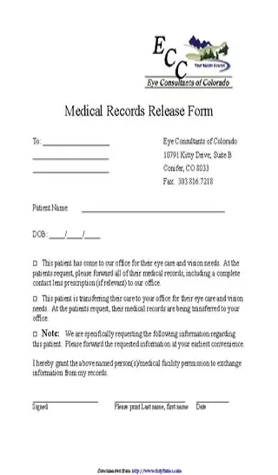 Colorado Medical Records Release Form 3