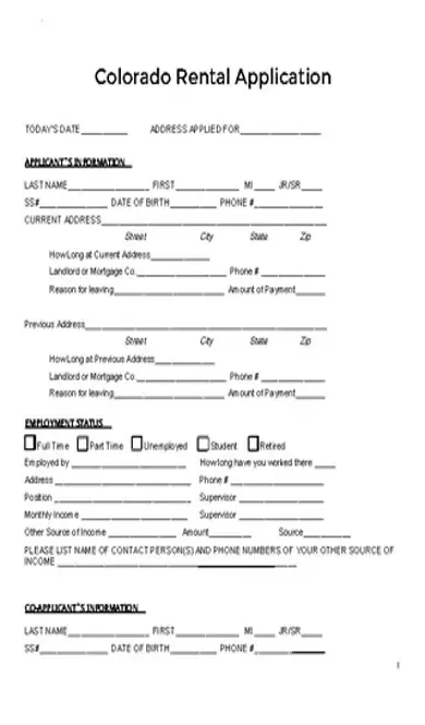 Colorado Rental Application Form