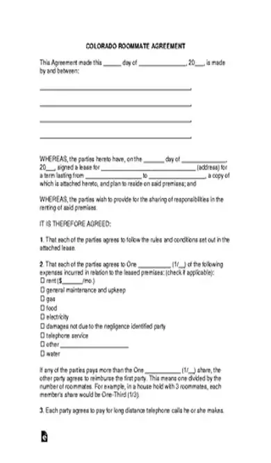 Colorado Roommate Lease Agreement